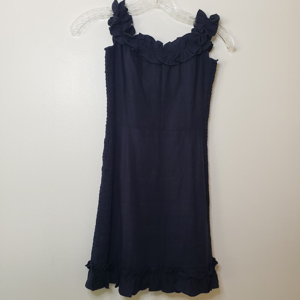 Lulus Ruffle Strap Smocked Mini Dress Navy Blue Zip-up Size XS